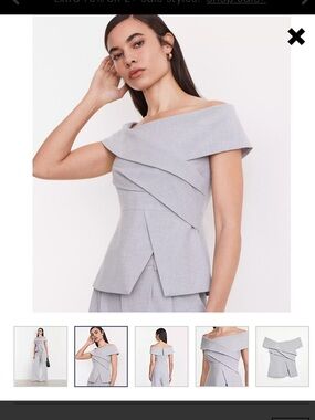 NWT LOFT Grey Off-Shoulder Draped Peplum Top